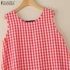 ZANZEA Women Square Collar Summer Loose Casual Sleeveless Plaid Print Dress