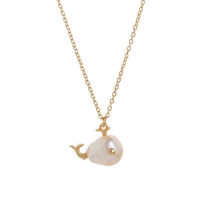Whale Necklace Alien Pearl Marine Life Pendant Clavicle Chain Small Fish Earnail Set Color Preserved