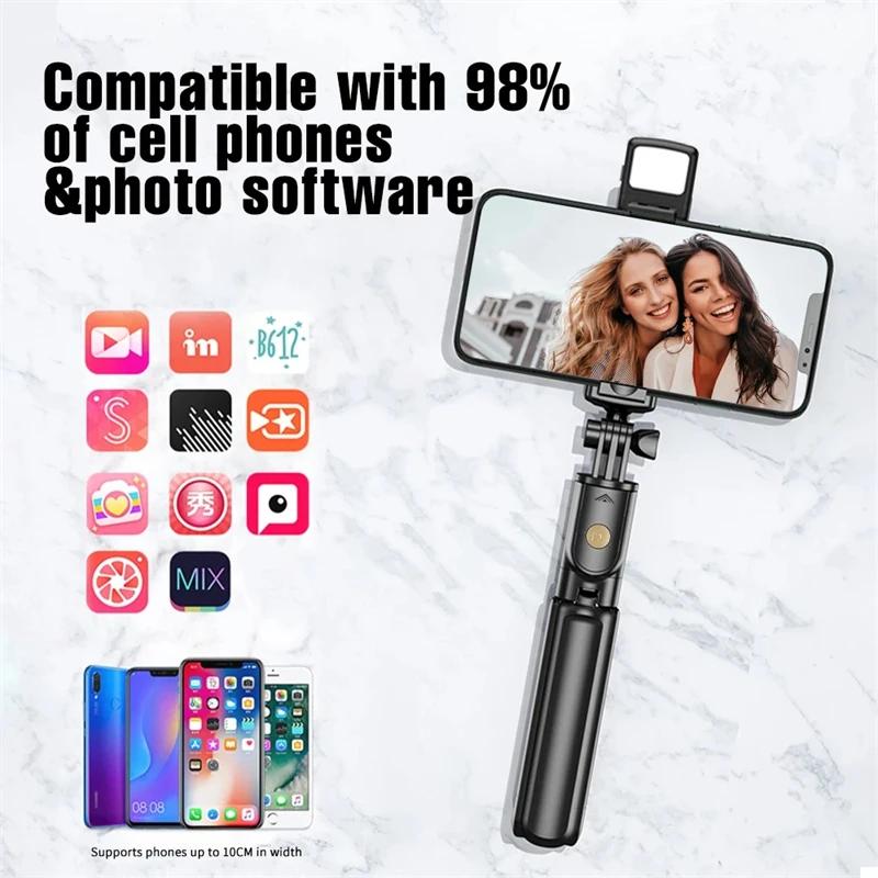 Wireless Bluetooth Selfie Stick Tripod Stand With Light Extendable For iPhone Mobile Phone Live Streaming Remote Control