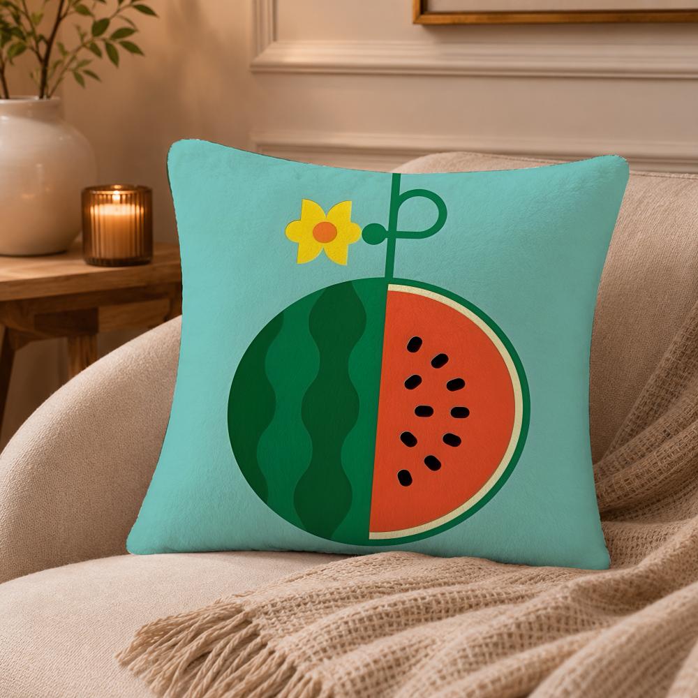 Watermelon Cushion Cover Anti-dustmite Pillowcase Invisible Zipper Silky Short Plush Sofa Cushion Cover