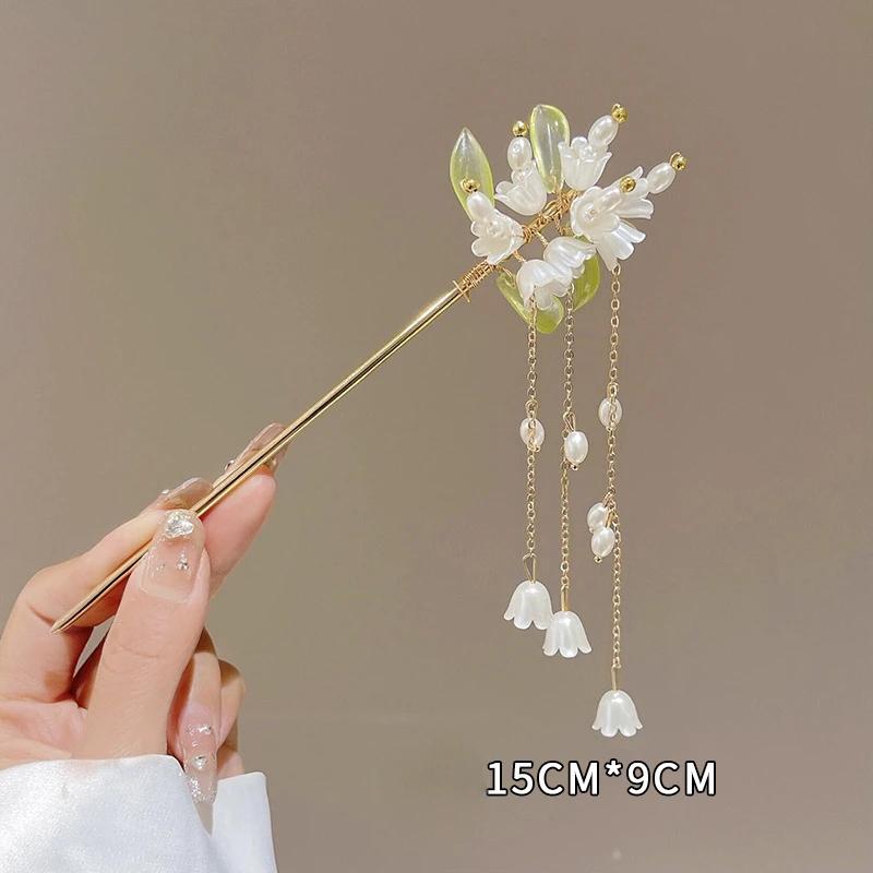 1 szt. Chińskie starożytne akcesoria do włosów kwiat konwalia frędzel spinki do włosów kostium Hanfu patyczek do włosów dla kobiet mężczyzn prezent