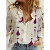 Women's Shirt Spring Fashion Clashing Color Patchwork Shirt Tops Blouse Temperament Sense Long Sleeve Cat Print Shirts