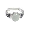 Eleganter durchbrochener Ring aus 925er Sterlingsilber mit Hetian-Jaspis-Cabochon für Damen und Herren - Heller Oberflächen-Zeigefingerring