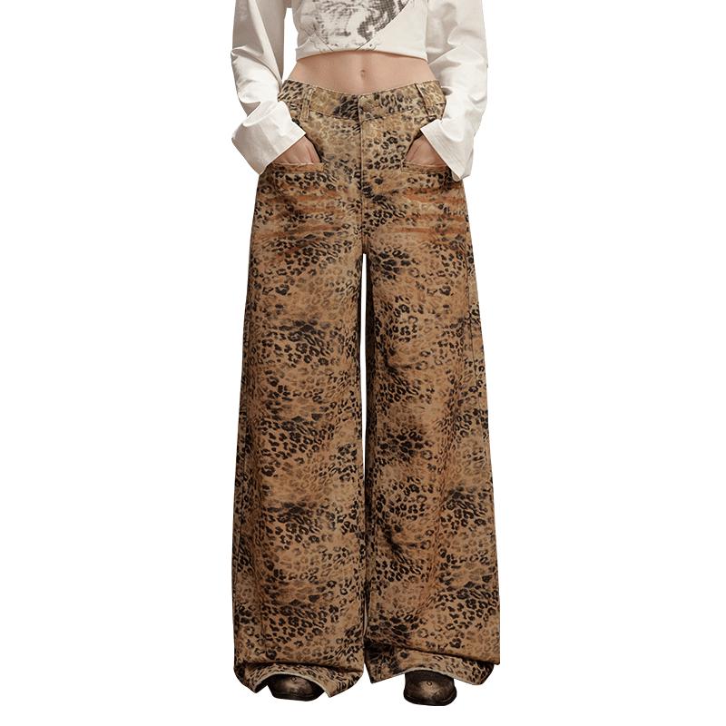 UNIFREE Women's Leopard Print Wide-Leg Trousers