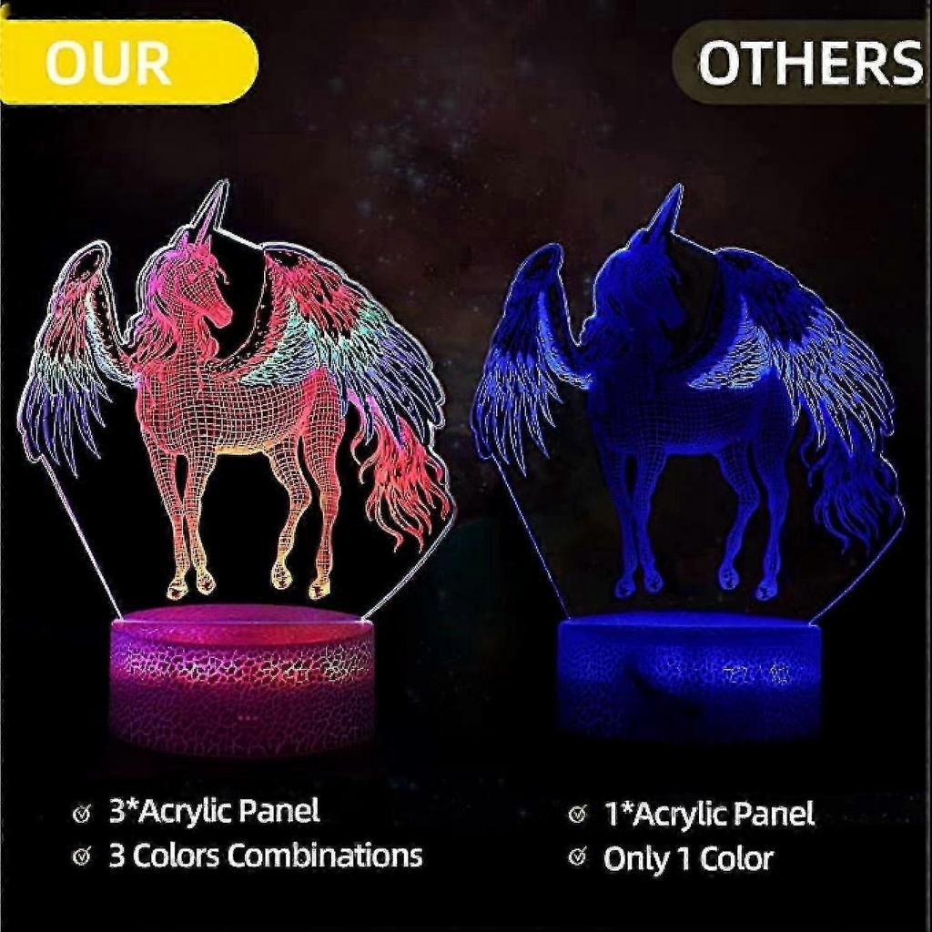 2025 Justup Unicorn Night Light 3d Night Light With Remote Smart Touch Led Three-colorful Changing 3d Illusion Lamp --- Unicorn