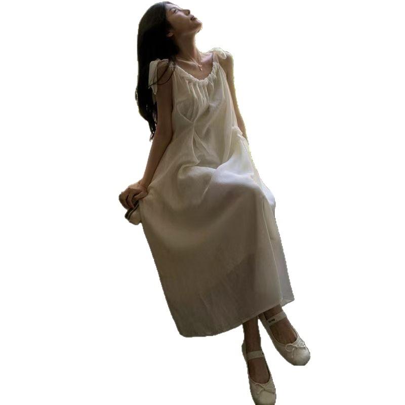 Temperament medium and long dress small fragrant French suspender chiffon dress women's summer new seaside beach vacation skirt