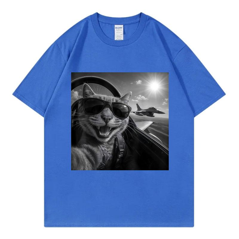 Cat Pilot Selfie Funny Meme Graphic T Shirts High Street Fashion Trend Short Sleeve Tshirts Unisex Unisex Casual 100cotton Tshirt