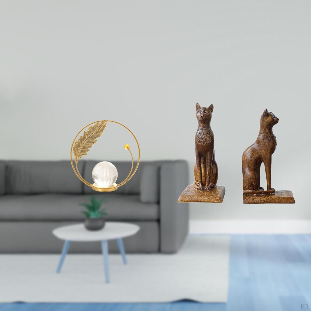 Crystal Ball Metal Sculpture Figurine with Cat Statue Bookend Decorative Ornament for Desk Hallway