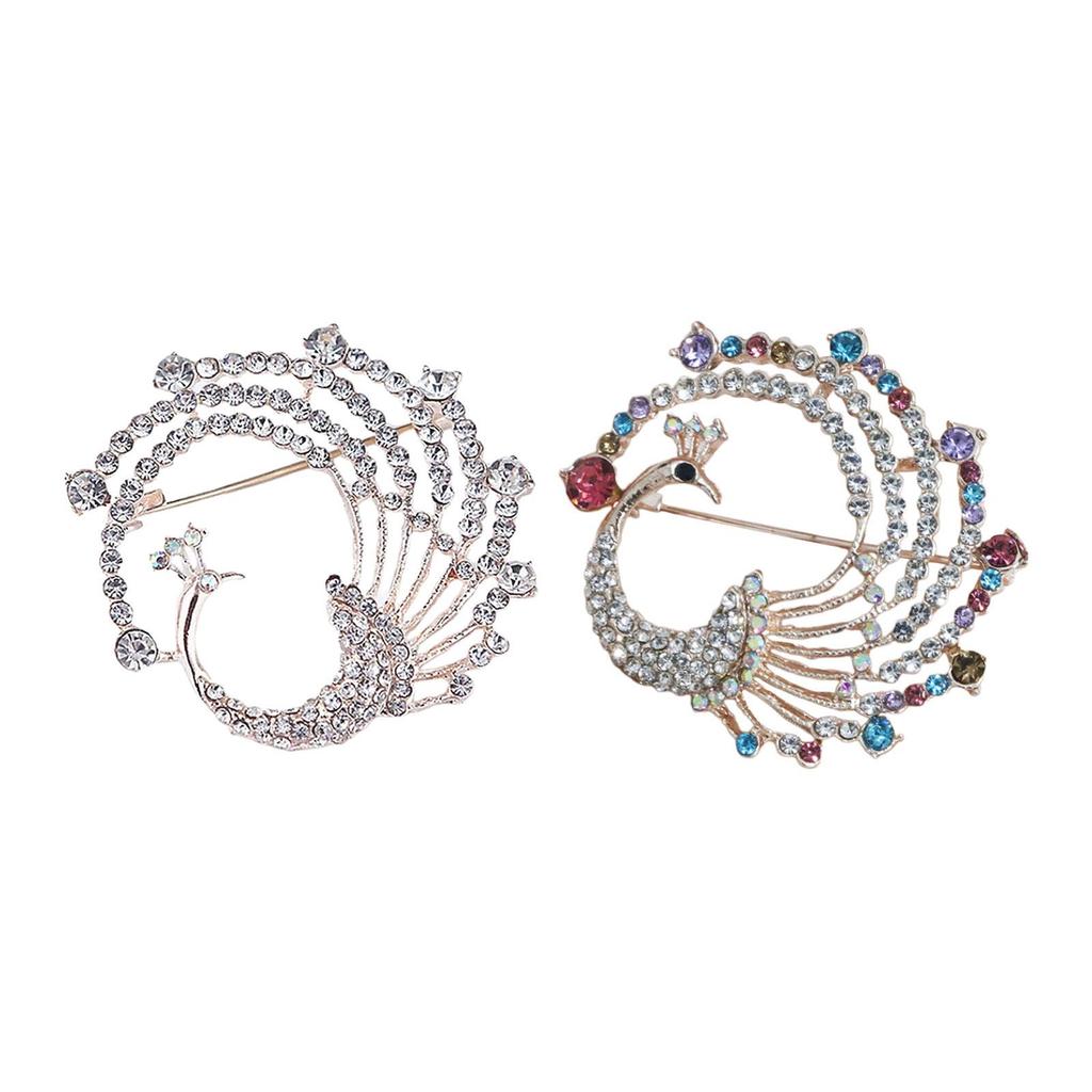Peacock Brooch Pin Jewelry Elegant Bridal Breastpin for Backpack Scarf Shirt White