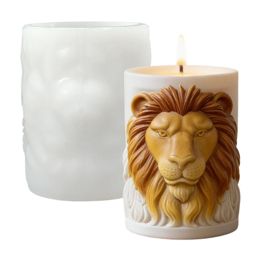 Lion Shaped Candle Mold Lion Relief Cylindrical Silicone Candle Mold Non Stick Epoxy Resin Flexible Pillar Craft Supplies