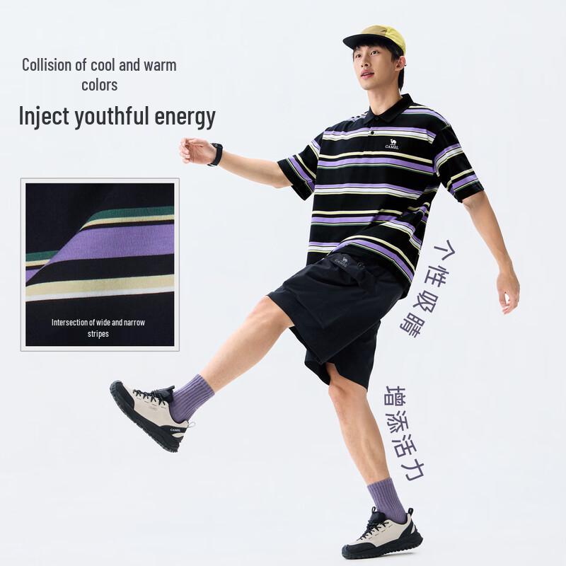 Camel Men's Retro Striped Color Block Polo T-Shirt