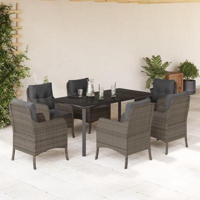 Vidaxl 7-Cz. Garden Furniture Set With Cushions, Grey, PE Rattan