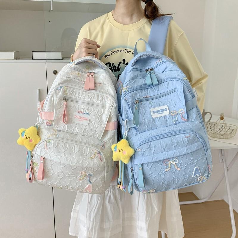 School bag new style, large capacity backpack for girls' middle and high school students, fresh and cute, casual versatile backpack for elementary