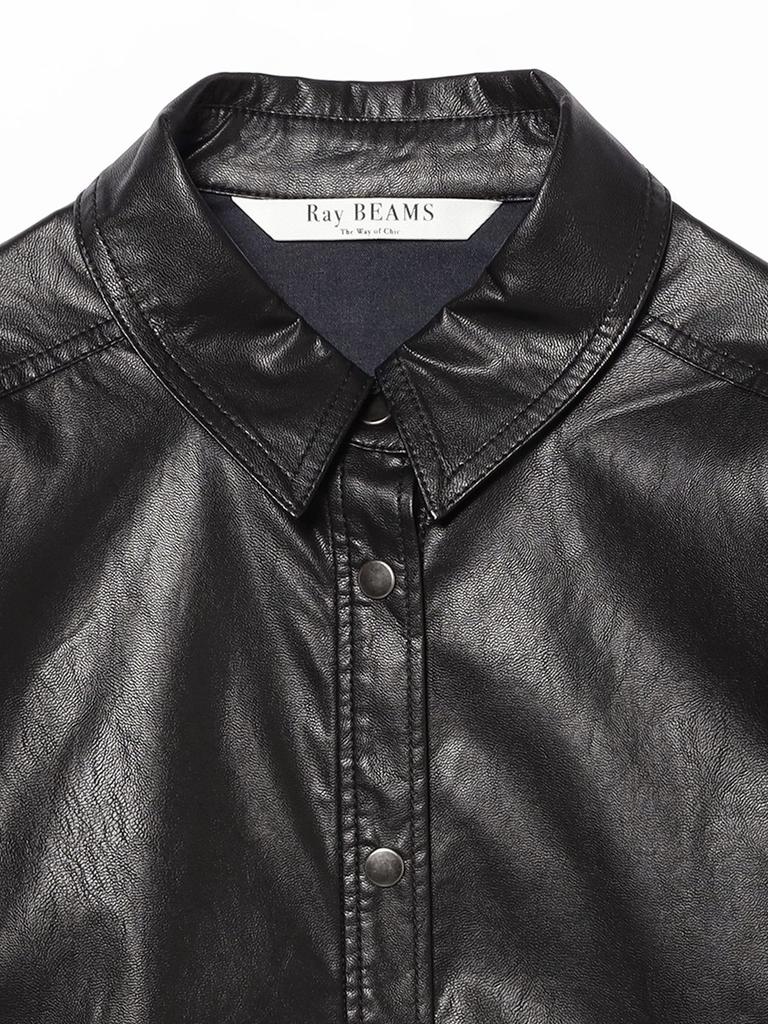 Ray Beams Damen Kunstleder Cropped Hemd, Schwarz, Einheitsgröße, L/S Hemd/Bluse