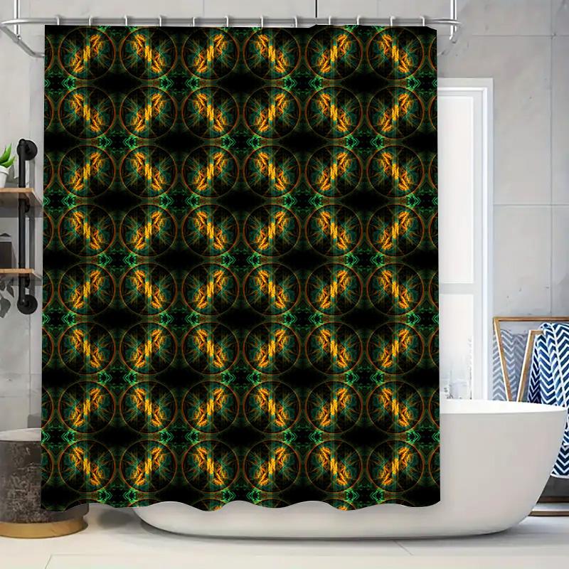 

Vibrant Boho Floral Shower Curtain Waterproof Fabric Print Decorative Bathroom Liner For Home Use Green Orange Abstract Design W60H190(CM)-1 Pcs