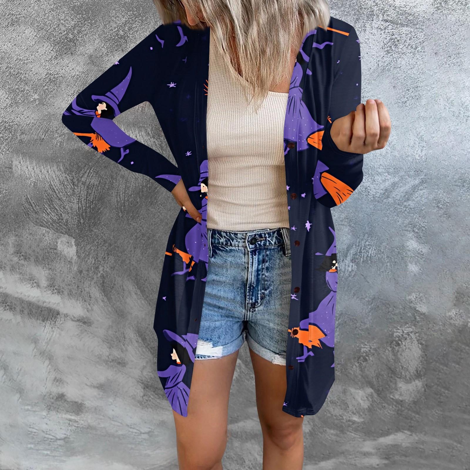 

Женский повседневный кардиган, топ с длинными рукавами и карманами с принтом на Хэллоуин XXL