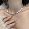 Fashion Elegant Metal Bowknot Tassels Necklace Pearl Beaded Clavicle Chain Choker Necklace Statement Jewelry Neck Chain