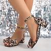 Fashion Ladies Shoes On Offer 2025 Open Toe Women's Sandals Elegant Dress Sandals Women Leopard Cover Heel Buckle Strap Plus Size Shoes