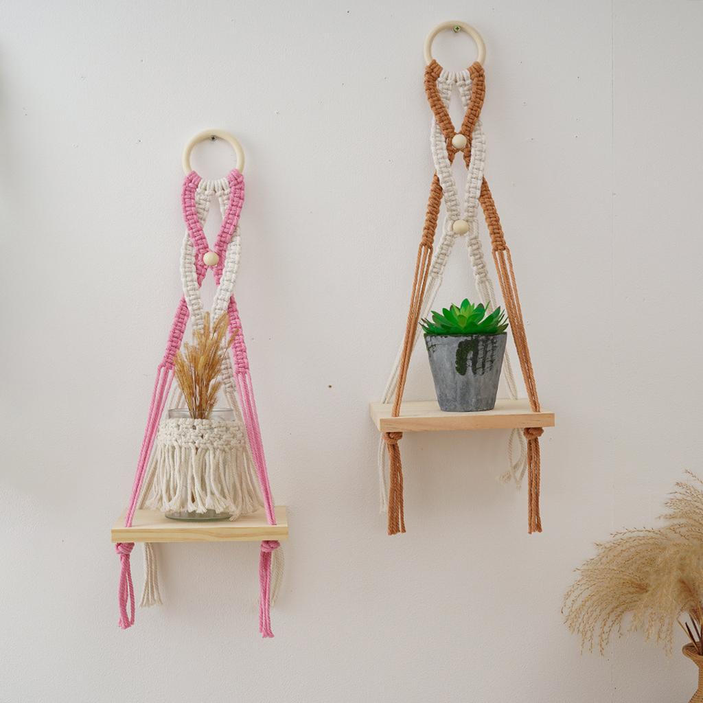 Handmade Macrames Wall Hanging Shelves Decorative Storage Rack for Plant Books and Vases Household Organization