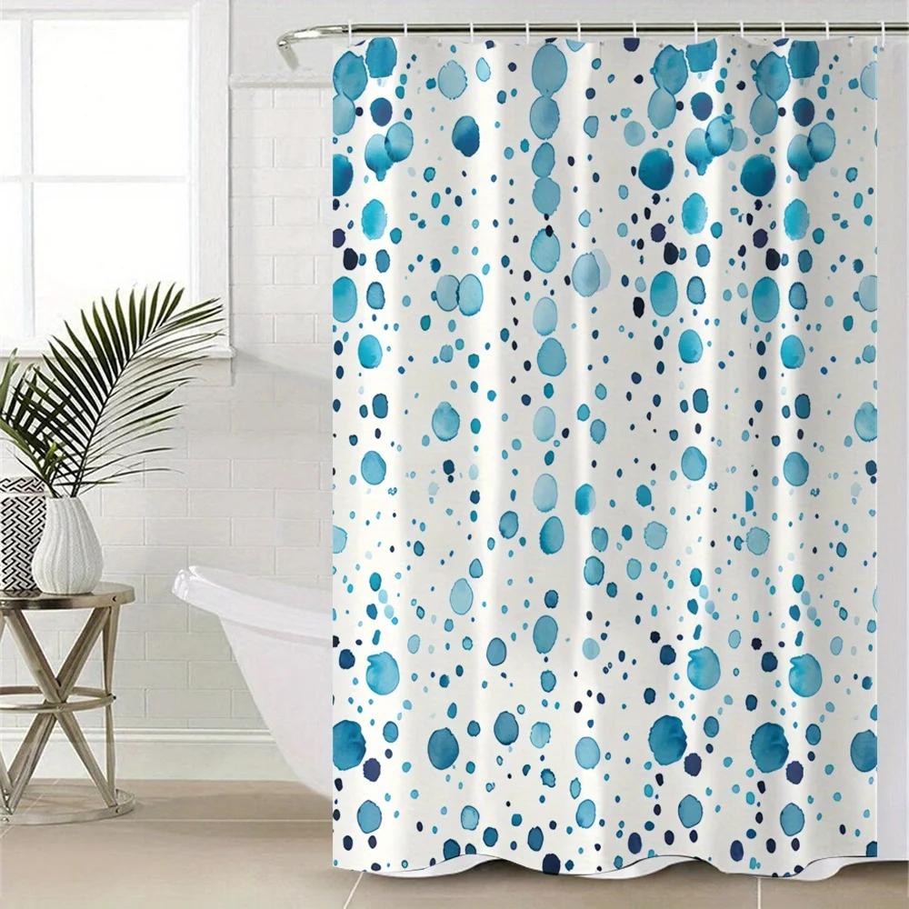

1pc Polyester Shower Curtain with Blue Polka Dots - No-Drill Hooks, Machine Washable Bathroom Decor for All Seasons 90x180cm