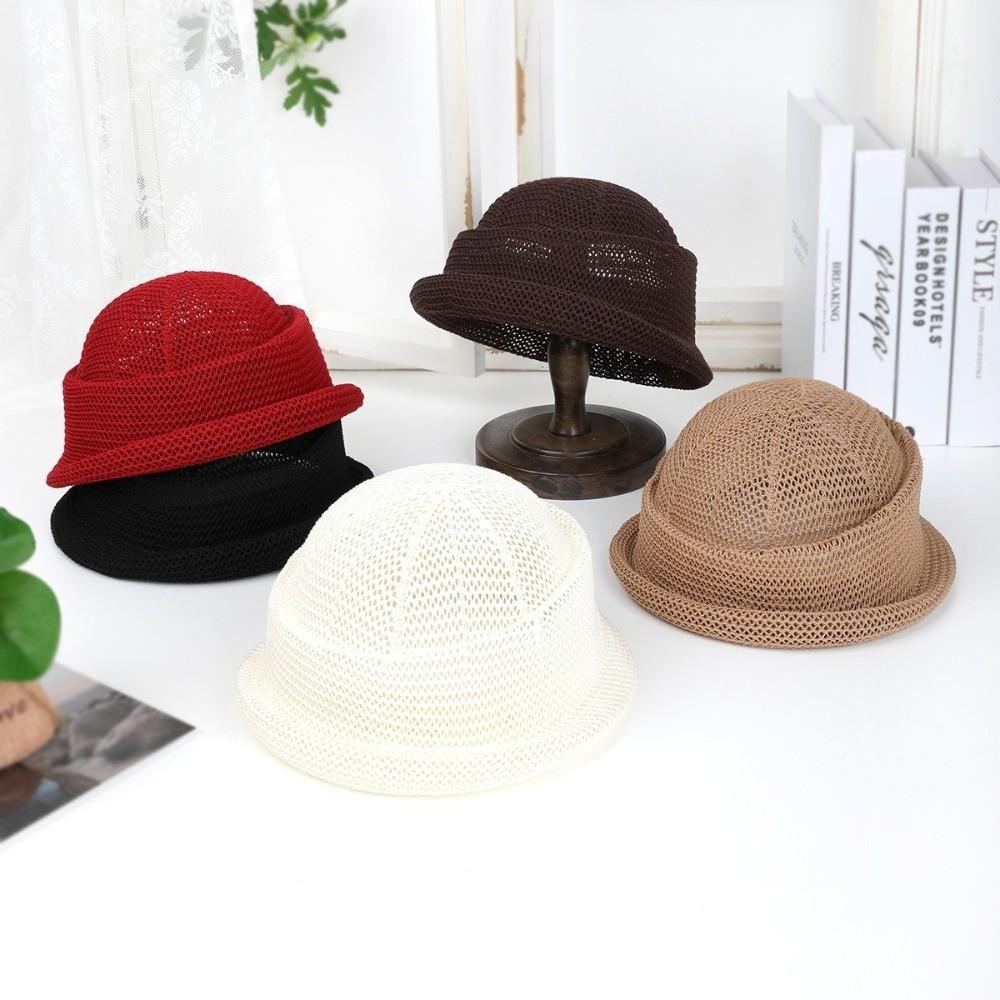 Summer Straw Pillbox Hat Curled Edge Circle Top Straw Hat Sun Basin Hat
