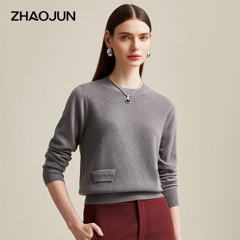 Zhaojun Women's Cashmere Round Neck Long Sleeve Pullover Sweater with Pockets