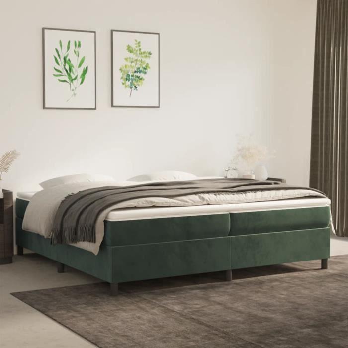 3144702 vidaXL Lit à sommier tapissier et matelas Vert foncé 200x200cm Velours