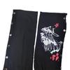 Women's High Waist Flare Jeans Loose Fit Skull Print Metal Strap Cargo Pocket Long Denim Trousers