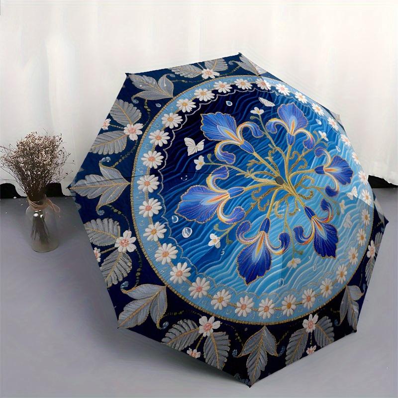 1pc Iris Floral Mandala Umbrella with Plastic Handle,Suitable for All Seasons Home Travel Outdoor UmbrellaB1708