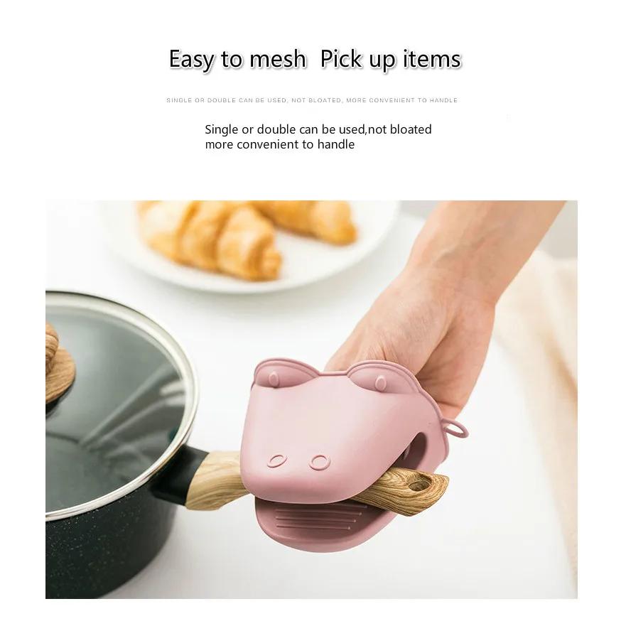 1 ks Roztomilý Žáruvzdorný Kreslený Hroch Tlustý Silikonový Klip na Ruku Trouba Mikrovlnná Trouba Speciální Rukavice Proti Opaření