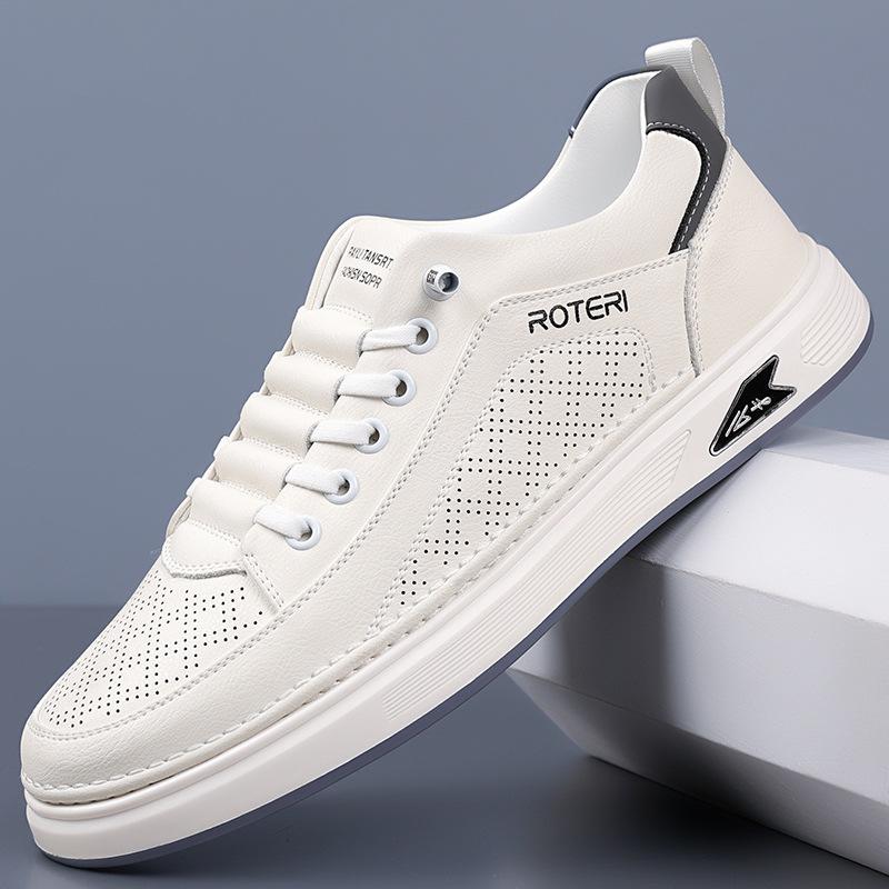 

Мужская обувь 2025 лето новые сандалии дышащая полая белая обувь повседневная британская мужская спортивная обувь для скейтборда 2025 38