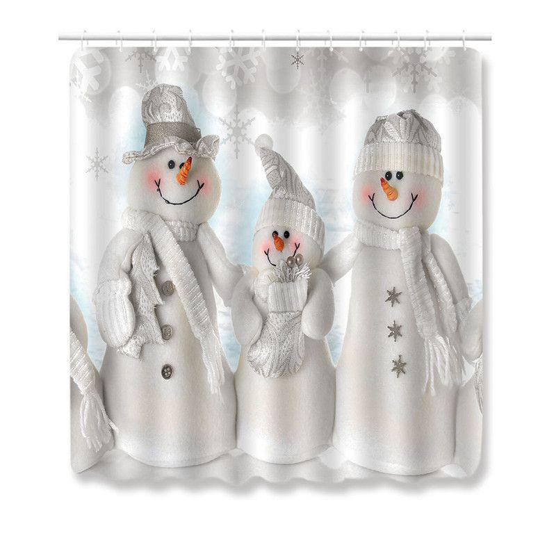 4pcs Shower Christmas Curtain Toilet Cushion Set Cover Mat Pad Rug Xmas Bathroom