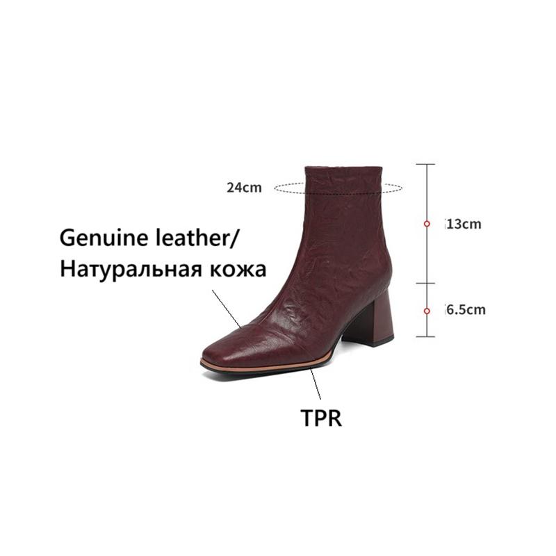 Fashion NEW Autumn Women Boots Square Toe Chunky Heel Shoes Genuine Leather Shoes for Women Short Modern Boots Daily Shoes Zipper Boots