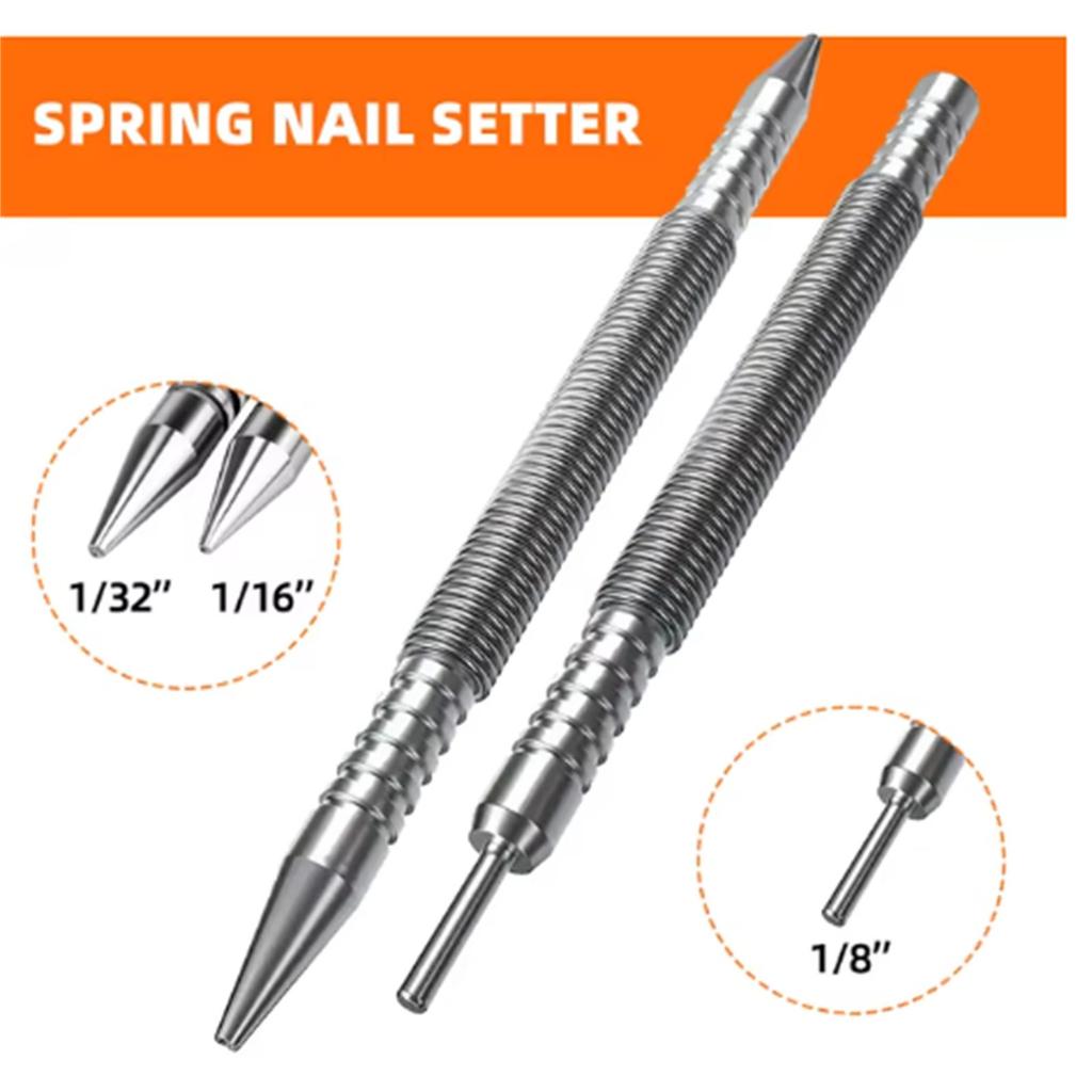 Paket med 2 Dubbelhuvud Fjäder Nagelinsättare Hammarlös Punsch Nagelverktyg Gångjärnstiftverktyg För Precisionskontroll Och Enkel Användning