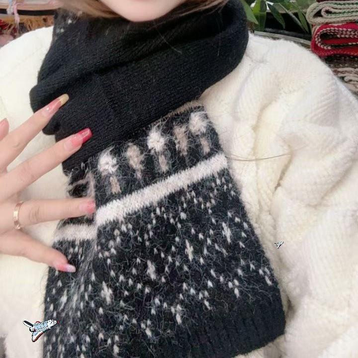 High-End Women's & Couples' Red Wool Knit Snood - Warm Christmas Scarf for Autumn & Winter