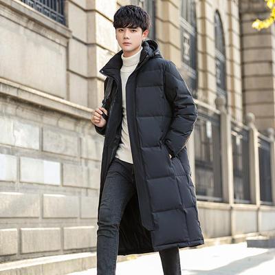 Mid-Length Men's Hooded Down Jacket - Winter 2024, Over-Knee, Thick, Casual, Warm Design for Youth