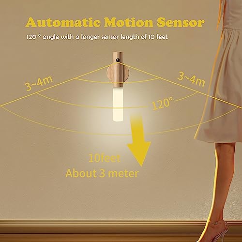 LANDGOO Motion Sensor Night Light, Magnetic Body Sensor, Hallway Rechargeable LED Light, Portable Staircase Light, Wooden Wall Sconce, Battery-Powered