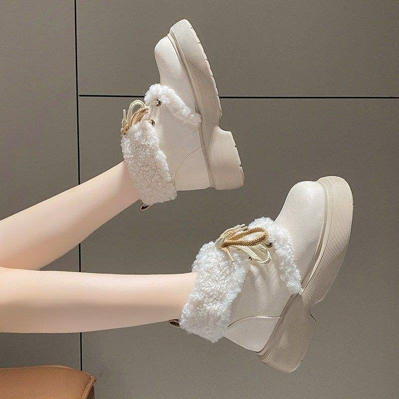Snow Boots Women's 2025 Autumn and Winter Retro Velvet Short Boots Casual Warm Platform Cotton Shoes Bow Cold Shoes Children