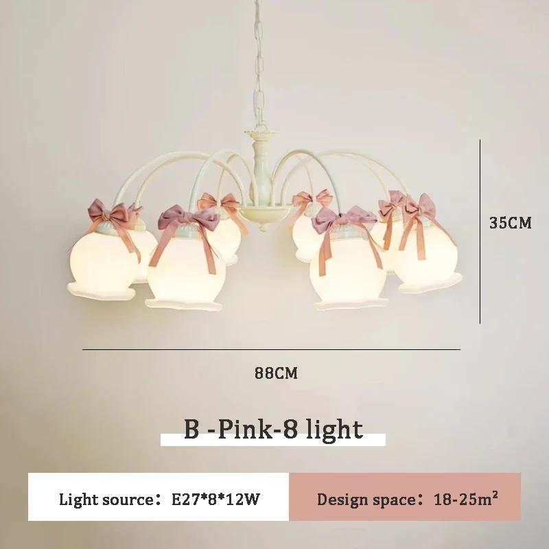 French design living room pendant light dining room romantic warm children's room pendant light sweet bow pink eye protection