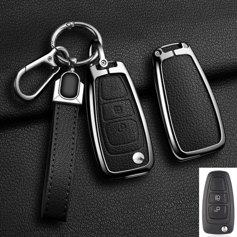 Zinklegering Leer Auto Sleutelhoesje Cover voor Ford Fiesta Ranger C-Max S-Max Focus 3 4 Galaxy Mondeo Transit Tourneo Custom MK4