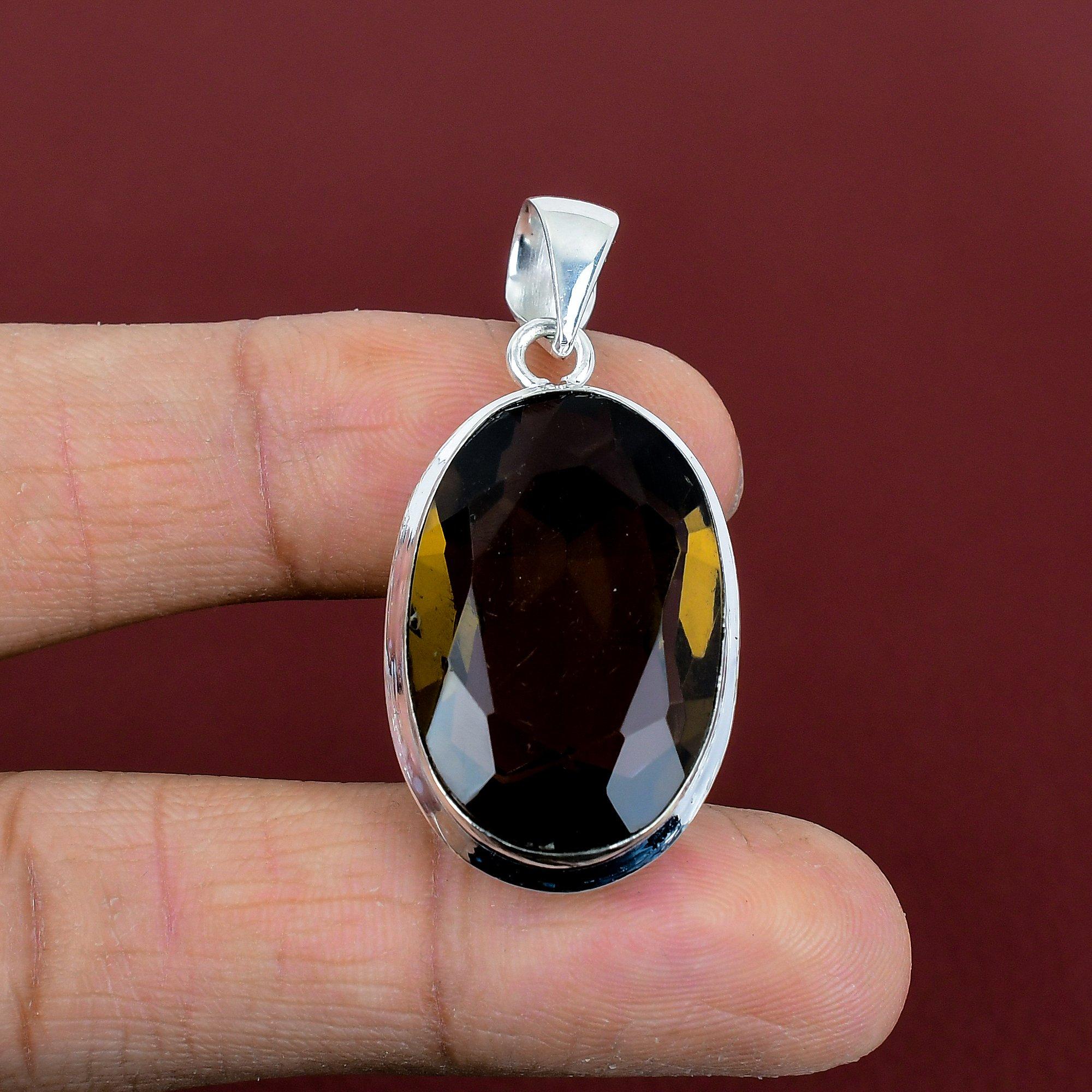 Faceted smoky quartz pendant natural gemstone pendant handmade jewelry 925 sterling silver pendant unique pendant decent jewelry for gifts