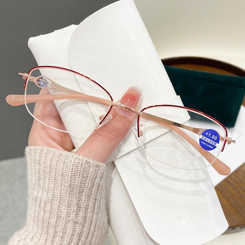 

Fashionable Ultra Light Half Frame Reading Glasses for Women, High-definition Anti Blue Light Reading Glasses for Presbyopia +100 красный
