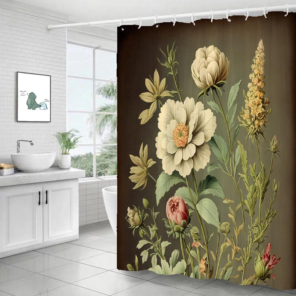 Watercolor Red Flower Shower Curtain Flowers and Plants Waterproof Polyester Bath Curtain For Bathroom Home Decor Accessories