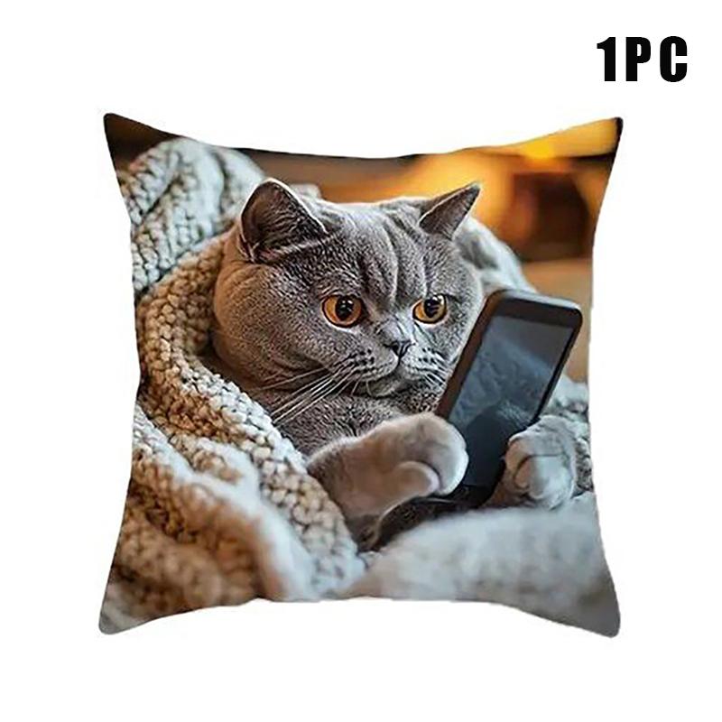 New Cat Pattern Square Pillow Cover 18X18 Inches Single-sided Printed Pillow Cover Home Pillow Cover Living Room Decoration