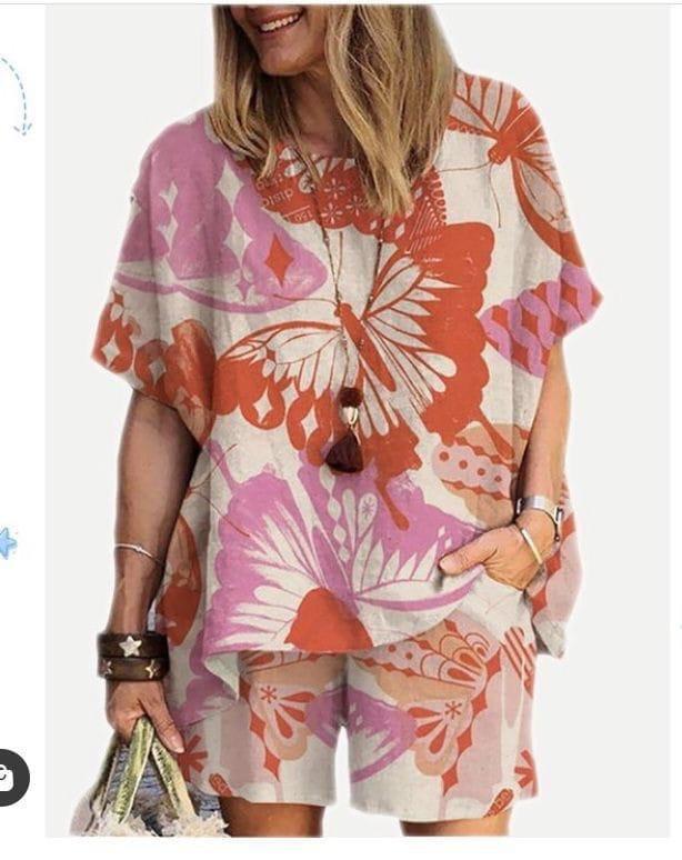 

Женский двойной костюм из импортной креповой ткани с узором бабочки большого размера S-M