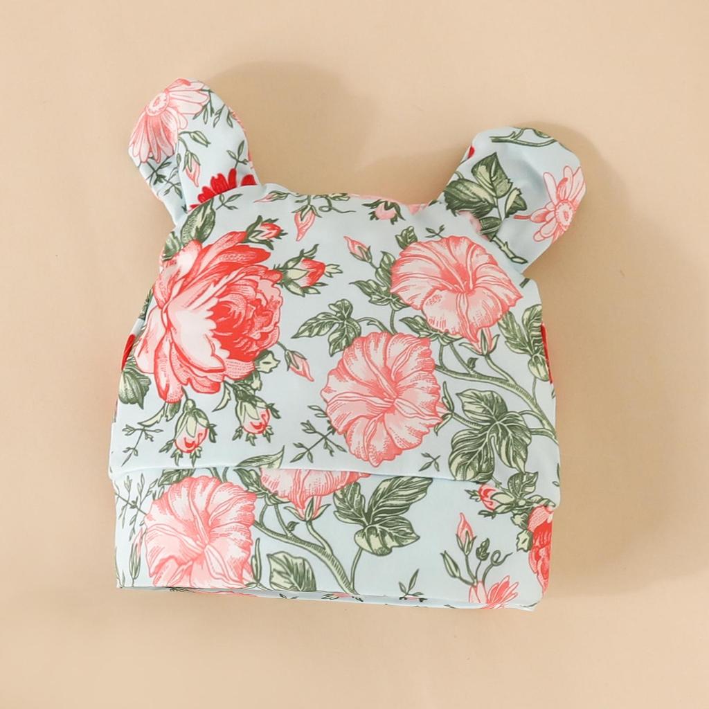 Adorable Baby Floral Flare Sleeve Jumpsuit with Hat & Headband (0-1Y)