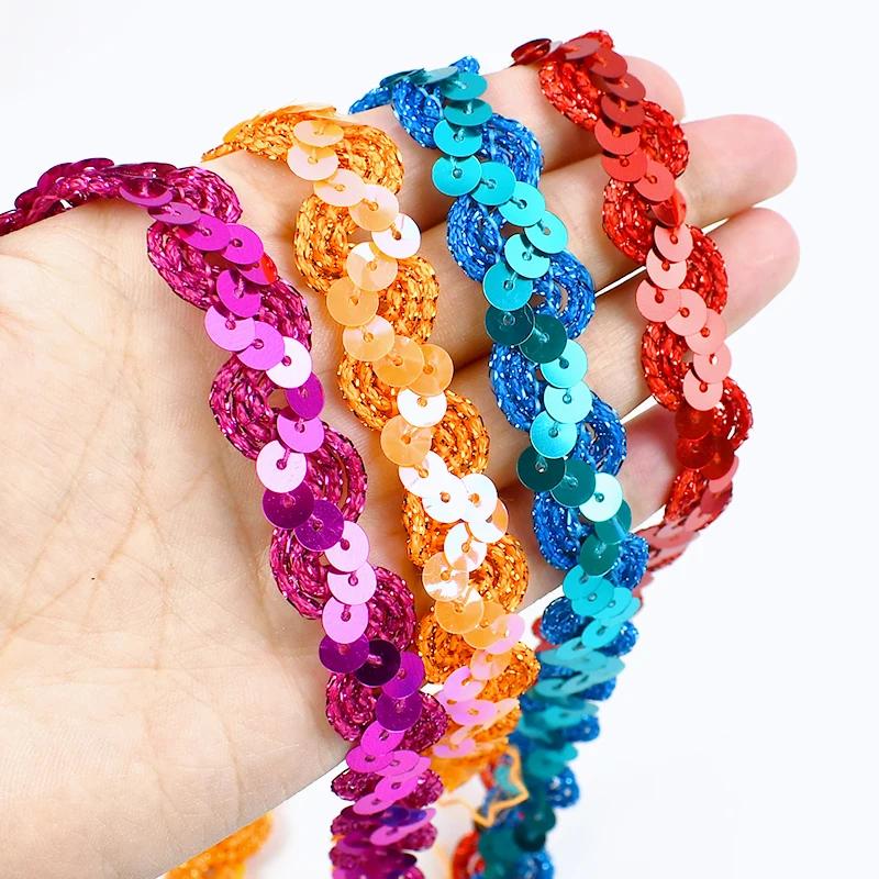 2/5/10M Meetee 15mm Paljettspets Flätat Band Band Kant Sy Kläder Scenklänning Bröllopstejp Dekor Spetsar Tyg Tillbehör