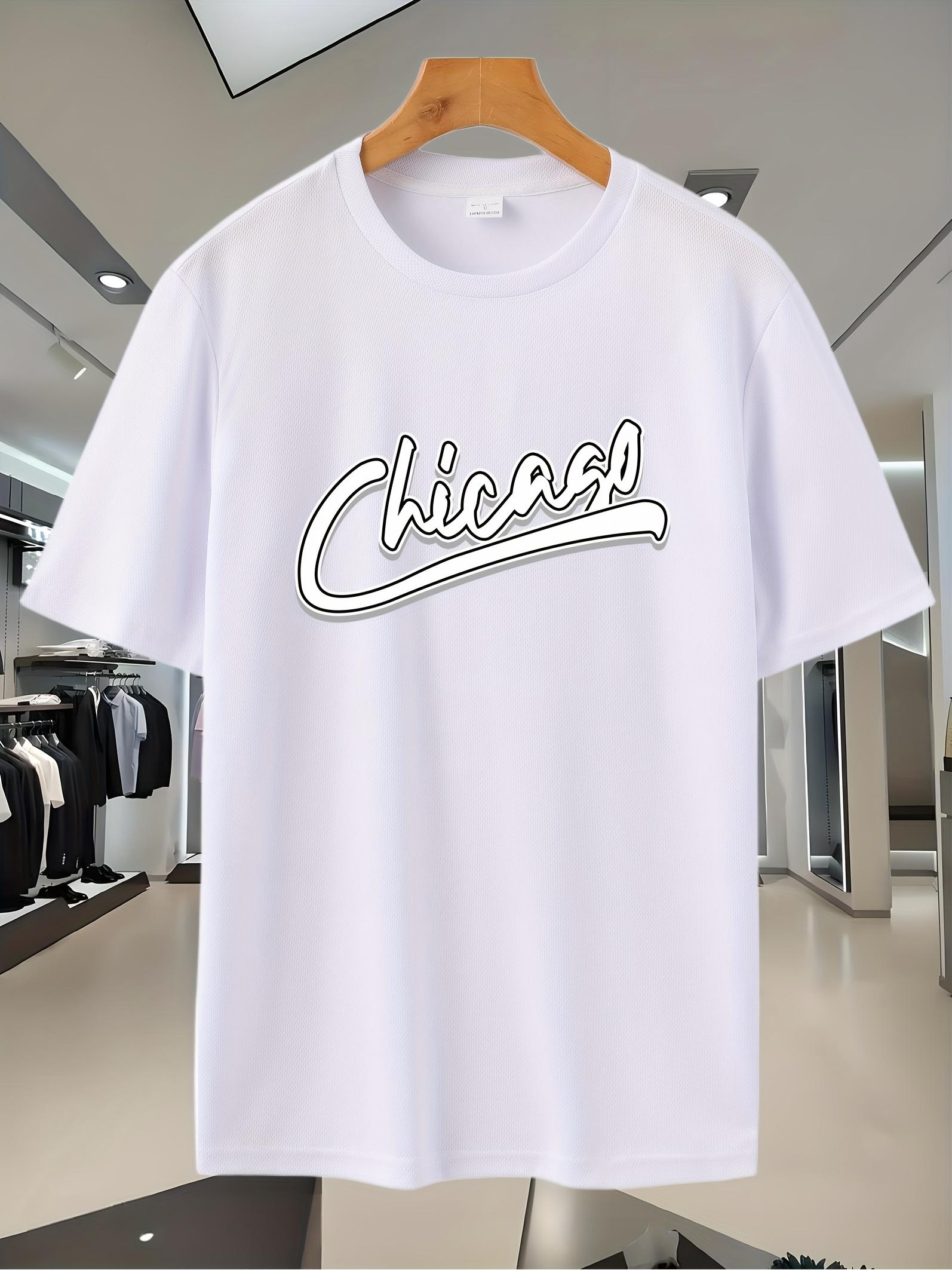

Chicago Print Breathable Mesh T-shirt - Sporty Casual Short Sleeve Tee for Gym & Casual Attire XXXL