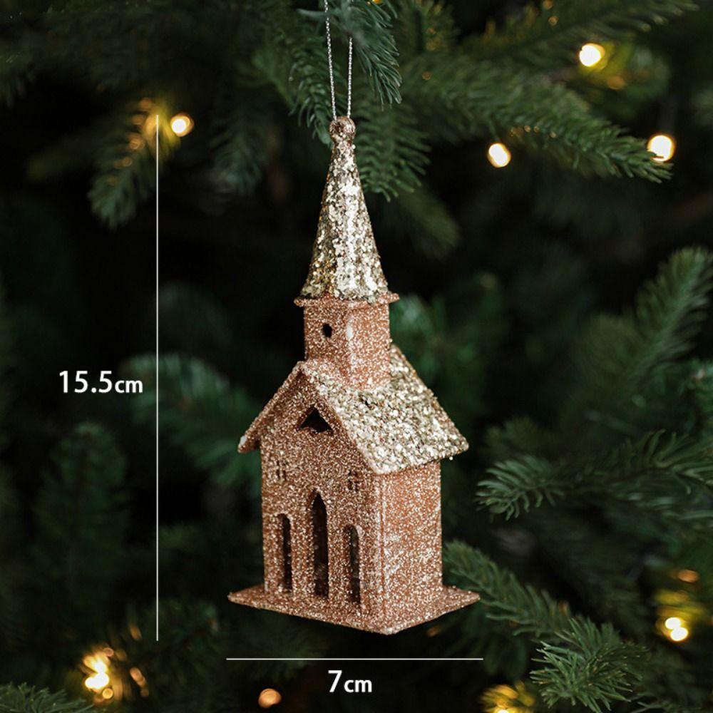 Gold Christmas Hanging Decoration Shimmering House Bike Xmas Ornament Ball Crown Xmas Tree Festival Favors