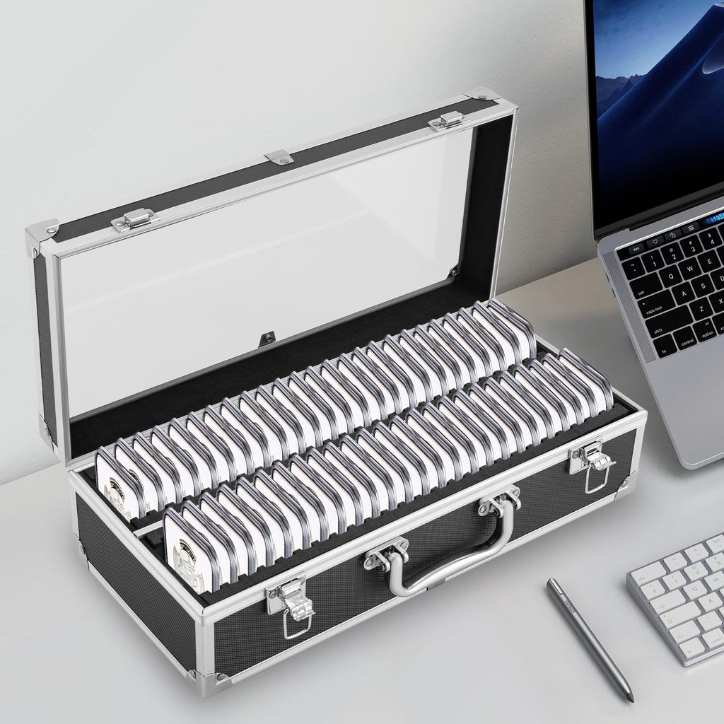 Svart förvaringslåda för mynt med 50 platser - Rymmer 50 myntkapslar, Hållbart organisatörsfodral för myntsamling för enkel transport och skydd